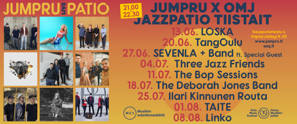 Jumpru x OMJ Jazzpatio täyttyy musiikista 13.6.–17.8.! 8 OMJuutiset1536x640